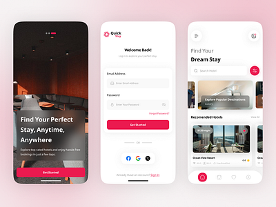 QuickStay App - Your Dream Stay, Just a Tap Away!✨ appdesign branding designgoals designinspiration dribbbledesign hotelbookingapp minimalistdesign teqnomanweb travelappdesign ui uiux uixexperience