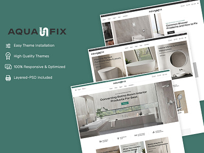 AquaFix Plumbing Supplies, Bathroom Accessories Ecommerce Theme graphic design opencart prestashop shopify woocommerce wordpress