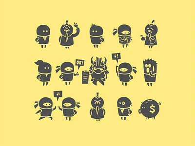 Bill Kill Illustrations Set branding cartoon character cute illustration ninja pig samurai sensei set shinobi yellow