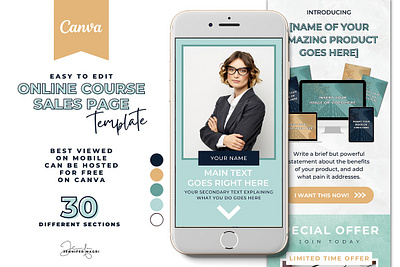 COURSE SALES PAGE - CANVA TEMPLATE canva canva sales page canva template course course template jennifer magri landing page template opt in sales funnel sales page sales page canva sales page template