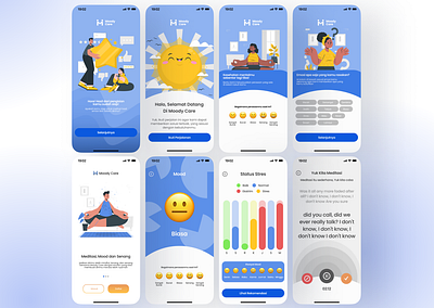 Health apps Moody Care app blue apps branding case case study design graphic design health health app illustration logo modern simple design ui vector web design