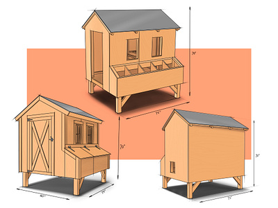 henhouse sketch design concept 3d modeling 3d product 3d sketch art cabinet chicken door house orange procreate sketch