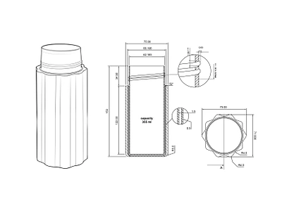 2D techical drawing bottle 2d bottle 2d technical drawing 3d bottle 3d modeling 3d rendering bottle fusion360 procreate product design product sketch