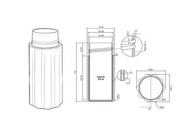 2D techical drawing bottle 2d bottle 2d technical drawing 3d bottle 3d modeling 3d rendering bottle fusion360 procreate product design product sketch