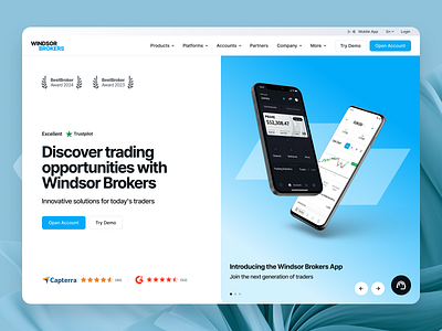 Windsor Brokers hero section concept broker cfd fintech investing trading website