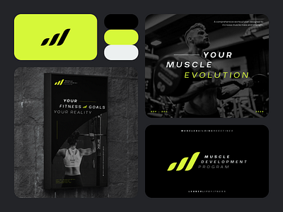 Brand identity + logo design for a fitness program advert brand branding colourpallete fitness gym gymbrand health identity mockup muscle neon typography visualdesign