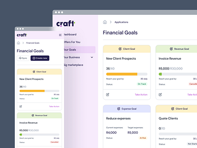 Craft App - Financial goal setting web design