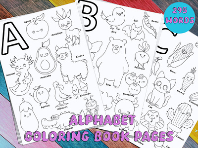 Coloring Book Animals Pages Drawing Alphabet for Kids alphabet animals coloring book coloring page cute drawing for childrens for kids fruits graphic design kindergarten nursery preschool school