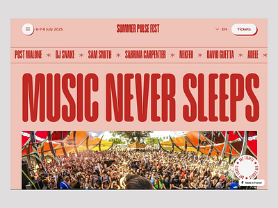 Music Festival Website Concept bold clean concert website event landing page festival landing page music red ticket typography ui uiux ux website design