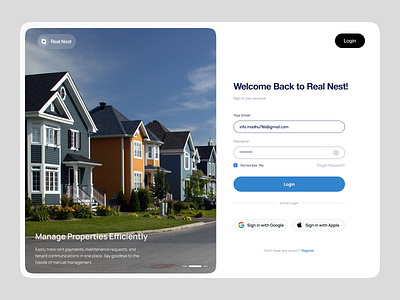 Login Page Design for Real Estate Website app designer listing log in page design login minimal design property real estate web real estate website realesate register sign in sign in page signin web design website design