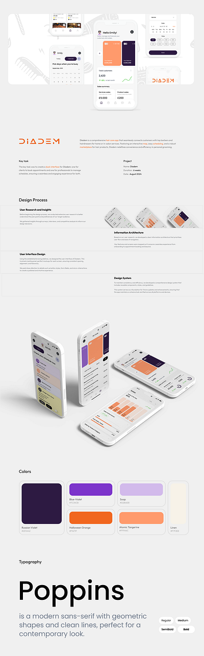 Diadem: Dual Interface Haircare Experience Case Study case study graphic design haircare experience mobile design product design ui ux