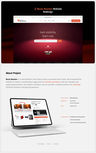 MUSIC BOOSTER: SaaS Landing Page Design Case Study case study design landing page saas ui ux