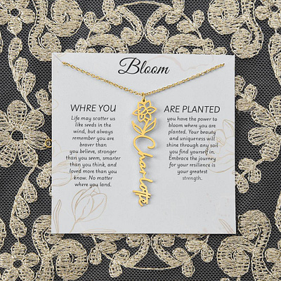 Flower Name Necklace floral message card message card name necklace shineon