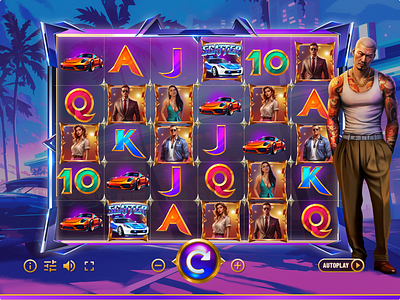 Miami nightlife 2d art animation car casino casino game character design gambling gangster graphic design i gaming illustrations miami miami slot palm trees slot elements slot game sports car ui ui ux game