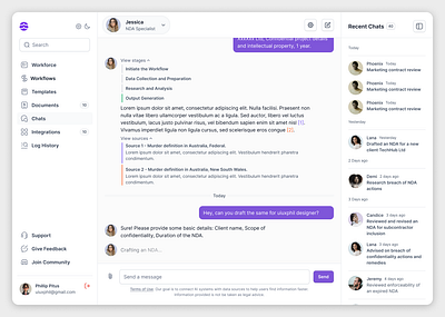 Lawme AI | Employee Chat View ai chat dashboard message white