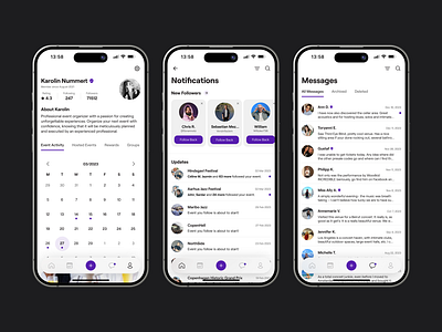 Profile, Notifications, Messages app design ios ui ux