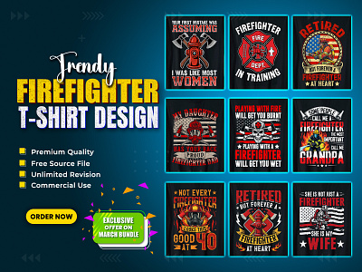 Firefighter T-Shirt Design Bundle. firefighter t shirt