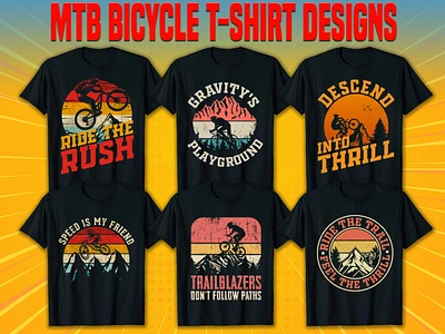 Mountain Bicycle (MTB) T-shirt Designs adobe illustrator bicycle bicycle t shirt bike biker bikers cycling cyclist design illustration mountain mountain bicycle mountain bike mountain illustration mtb shirt t shirt thrill tshirt vector