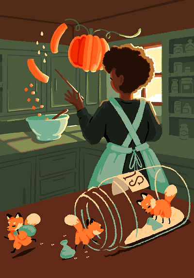 Sugar bandits autumn flat illustration fox illustration kitchen pumpkin sugar witch witchcraft