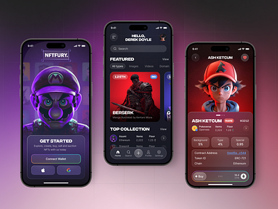 NFT FURY - Crypto Mobile Marketplace App | WEB 3 3d ai blockchain collection colorful crypto decentralization investment linear marketplace midjourney mobile app morphism nft token ui ux web web3