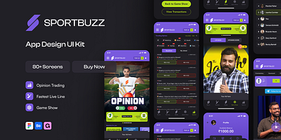 Sportbuzz UI Kit - Opinion Trading | Game Show & more app ui figma game show mobile app opinion trading quizz sports trading ui design