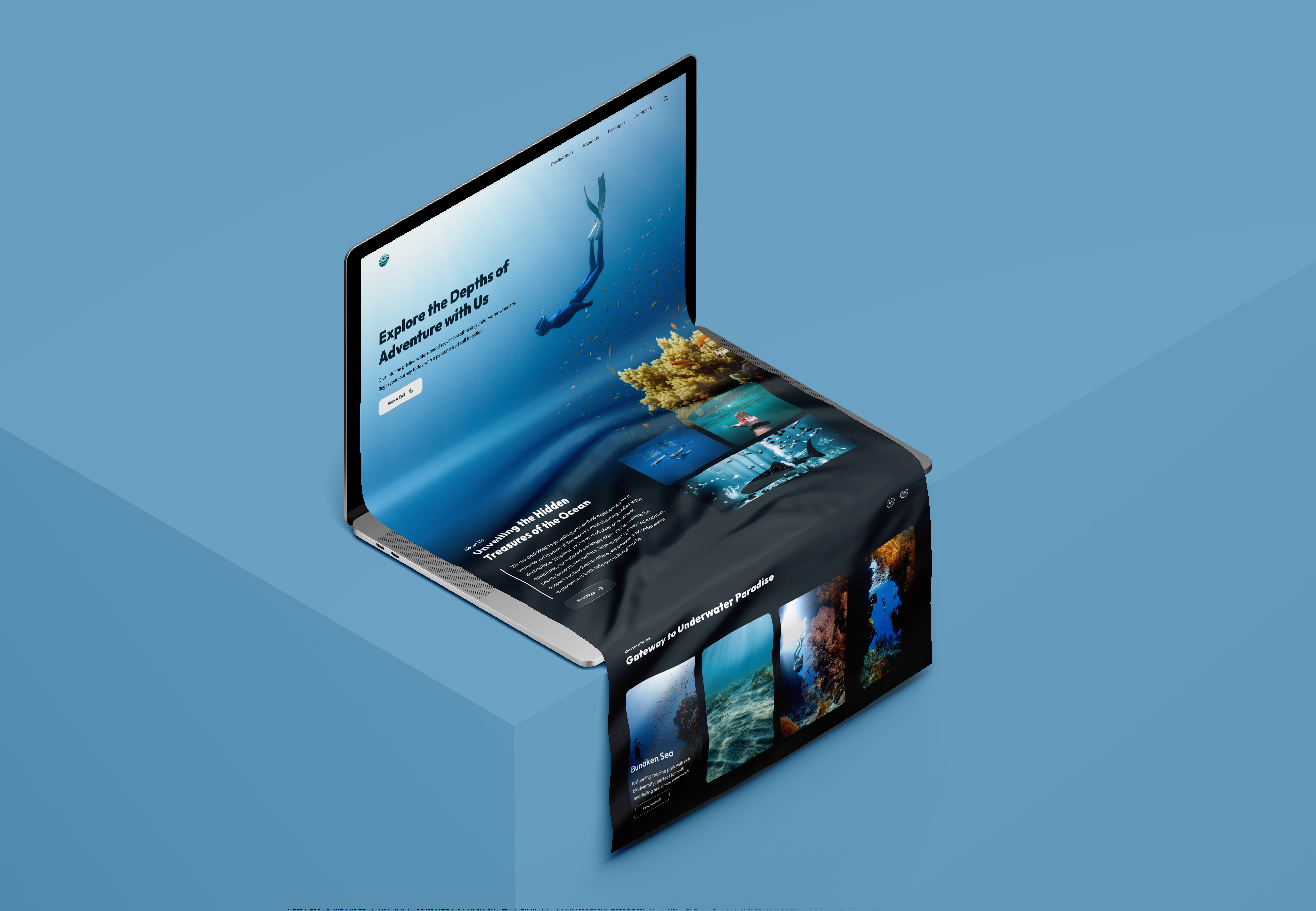 Landing Page Design cool website design experience homepage landing pagedesign landingpage ui uiux uiuxdesign under water adventure website website main page