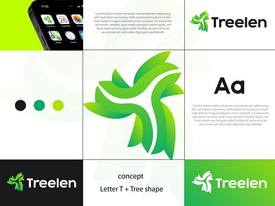 T letter logo (Treelen) best logo brand identity branding colourful logo creative creative logo design flat logo design graphic design green logo logo logo mark minimal brand identity modern logo t letter logo t logo tree logo tree plan logo