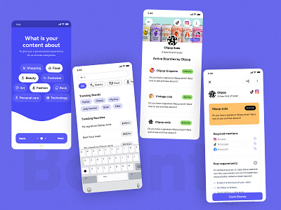 Bounty- UGC App Design 2024 content creator collaboration mobile app mobile ui neel litoriya product review app real time review platform review app saloneel saloni ugc app ugc platform ui user generated mobile ui ux video review platform