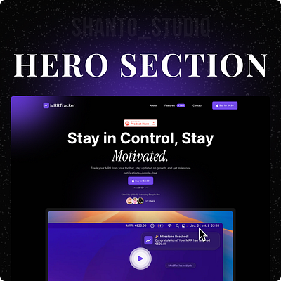 MRR Tracker HERO Section creative hero section hero hero section hero ux landing page saas saas website
