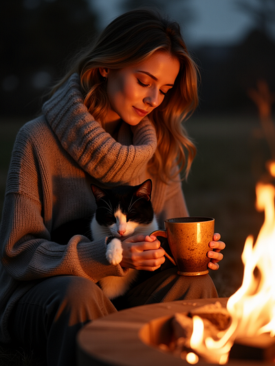 Warmth and Companionship autumn cocoa coffee companionship tuxedo cat warmth