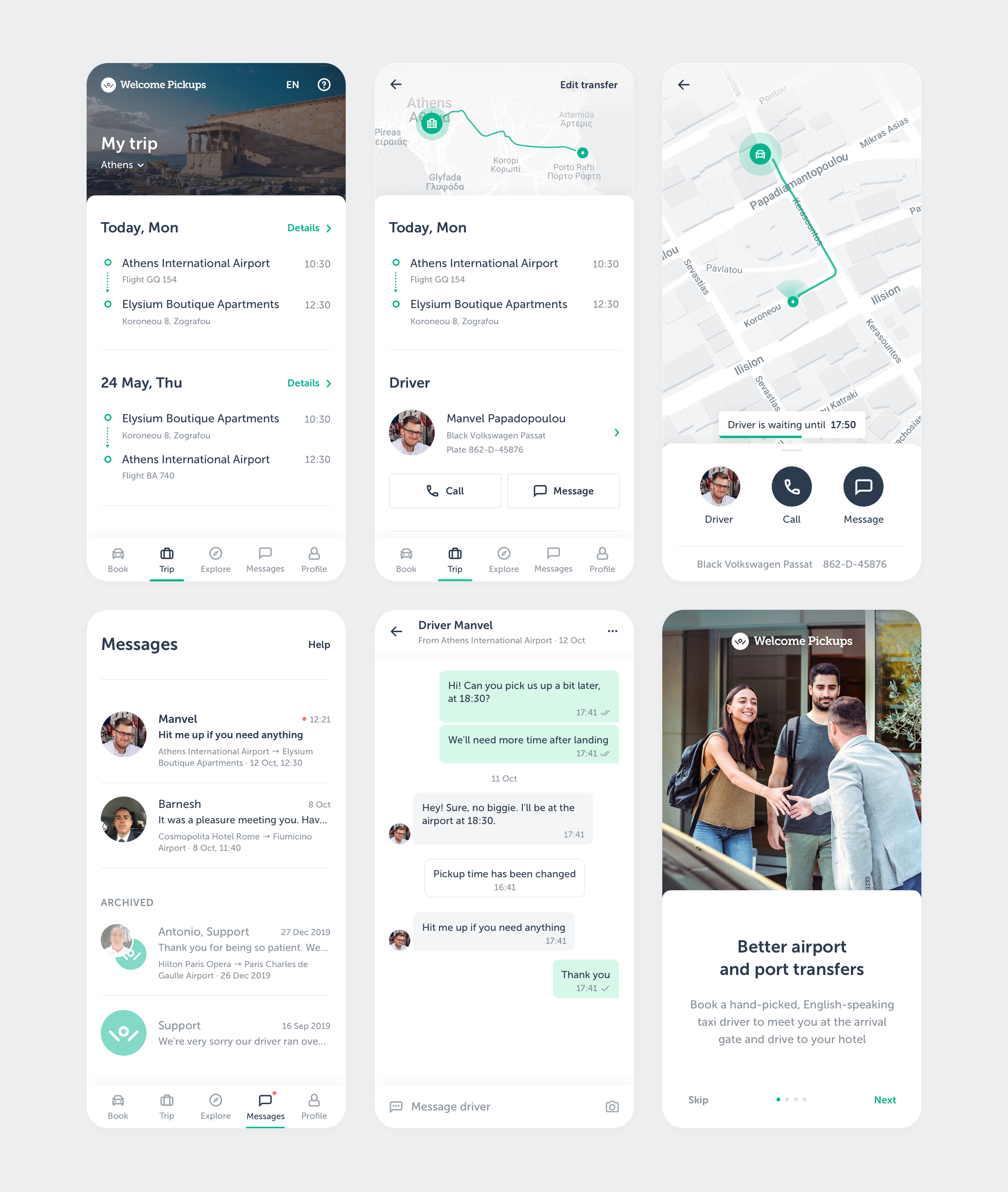 Welcome Pickups. Traveler app. app mobile ride ride hailing ride sharing taxi travel ui