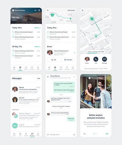 Welcome Pickups. Traveler app. app mobile ride ride hailing ride sharing taxi travel ui