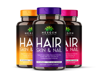 hair skin & nail dietary supplement label design supplement bottle mockup