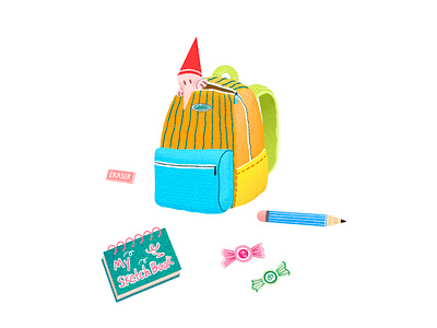 Ready for School art artwork backpack candy design doll eraser illust illustration ipad notebook peachtober24 pencil photoshop preparation ready school tweetyheather