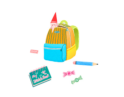 Ready for School art artwork backpack candy design doll eraser illust illustration ipad notebook peachtober24 pencil photoshop preparation ready school tweetyheather