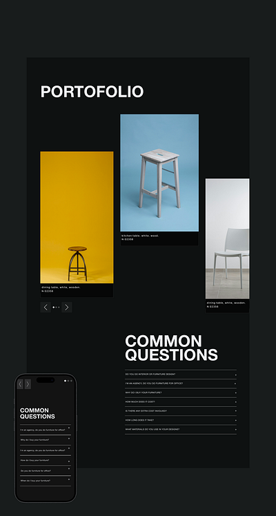 Furniture studio website dark mode design faq furniture website graphic design ui ux webdesign портофоліо