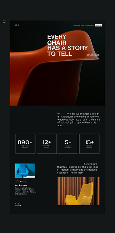 Landing page for furniture design studio dark mode design graphic design main page ui вебдизайн. головна