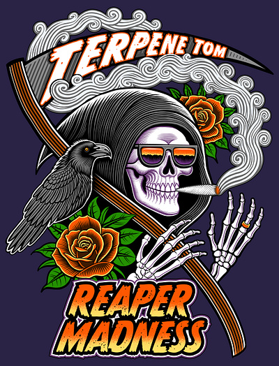 "Reaper Madness" illustration apparel cannabis crow grim reaper grim reefer halloween illustration illustrations logo design poster art reefer skeleton skull spooky t shirt vector vector art