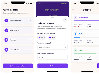 💲Personal Finance Manager - Mobile App app bank branding design finance mobile mobile design money product design purple ui ux visual identity white