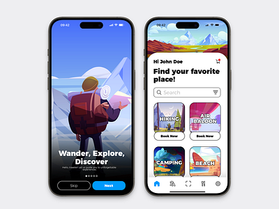 Travel app with illustrations app application extrime extrime tourism hiking home page illustration illustrations ios landscape life lifestyle travel ui ux welcome welcome screen