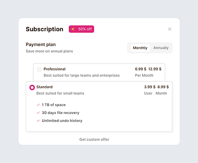 Subscription Plan design product design ui ux