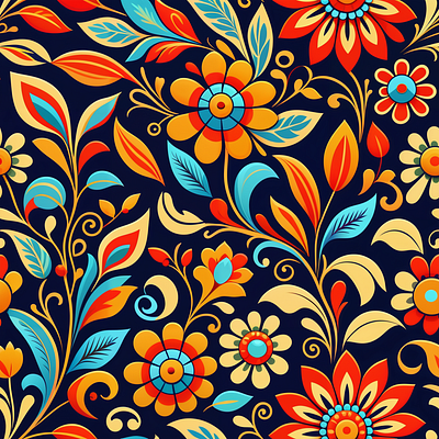 Folk art seamless pattern colorful flowers folk art seamless pattern wallpaper