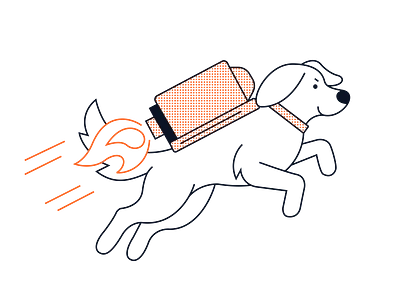 Jetpack Dog animal brand branding dog fire flying golden retriever illustration jetpack pet rocket take off vector