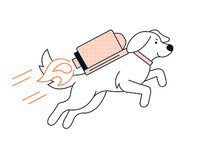 Jetpack Dog animal brand branding dog fire flying golden retriever illustration jetpack pet rocket take off vector