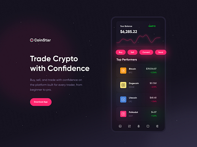 Coin Star Crypto Exchange altcoins app bitcoin blockchain branding coins crypto cryptoapp currency finance fintech furturistic product design trading tradingplatform ui ui design ux visual design