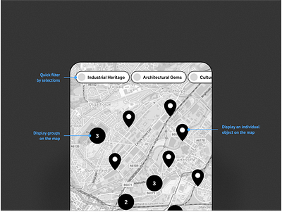 Prototype of a map module for a local tourism application app flexible ui map interface museum exhibits navigation design prototype ui design ux ux navigation