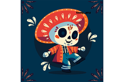 Hand Drawn Dia De Muertos Illustration cartoon celebration culture dance dark day dead death decoration event festival holiday joy mexican mexico religion saint skeleton sombrero traditional