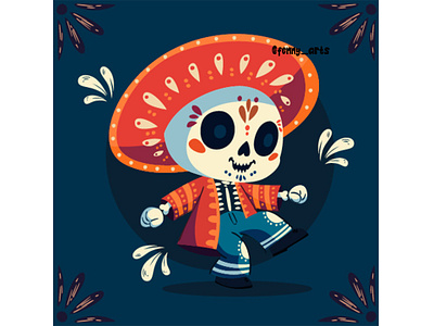 Hand Drawn Dia De Muertos Illustration cartoon celebration culture dance dark day dead death decoration event festival holiday joy mexican mexico religion saint skeleton sombrero traditional