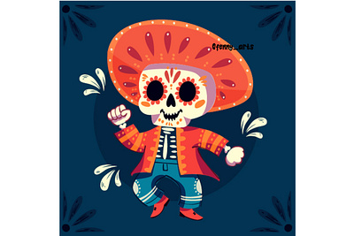 Hand Drawn the Day of the Dead Illustration cartoon celebration culture dance dark day dead death decoration festival holiday joy mexican mexico religion saint skeleton sombrero tradition traditional