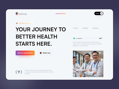 Medical or healthcare provider's website booking interface clean ui digital health health care design health care ui health care website landing page medical website modern design patient care responsive design trustworthy design uiux designe web design